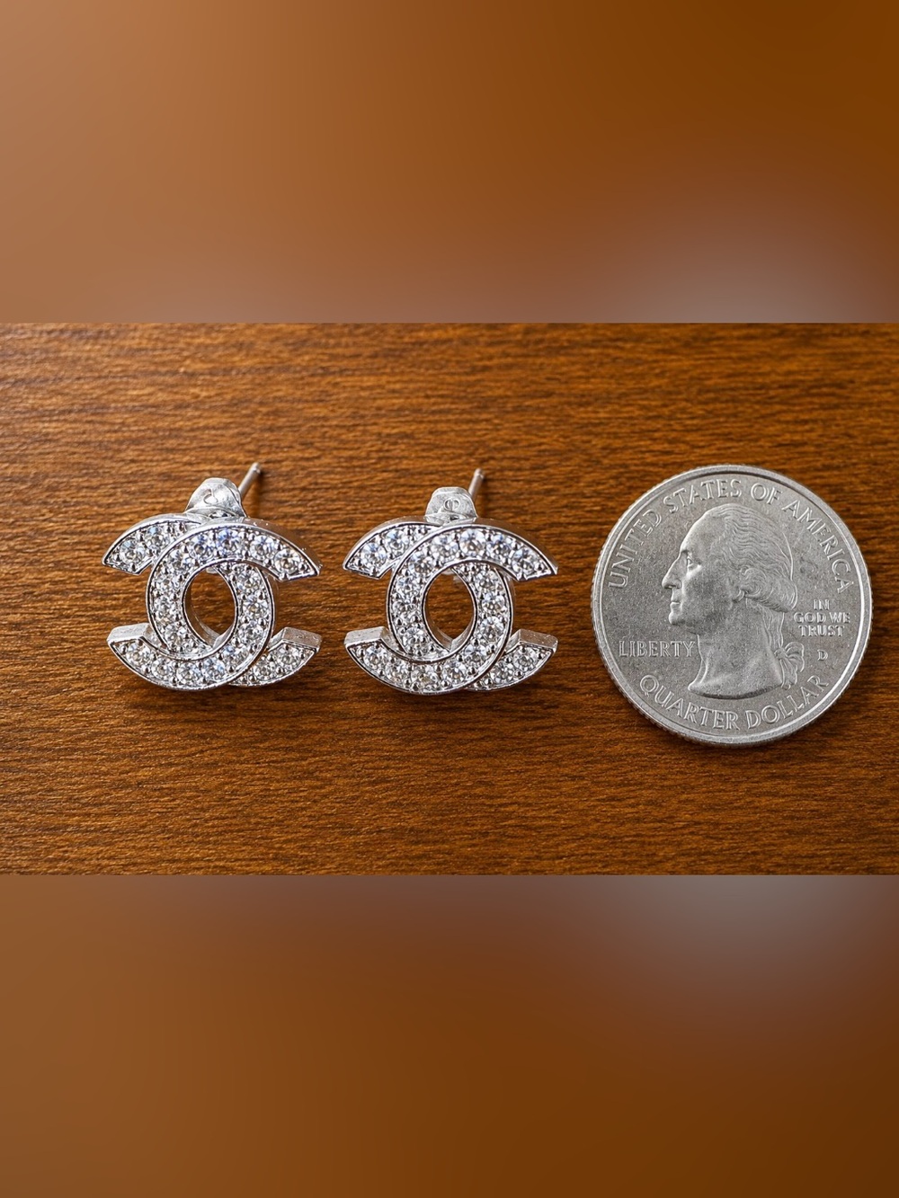 Silver Tone Rhinestone Double C Stud Earrings | Statement Jewelry